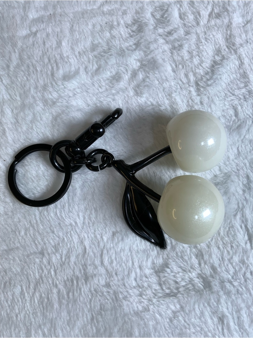 Pearl White Cherry Keychain Charm